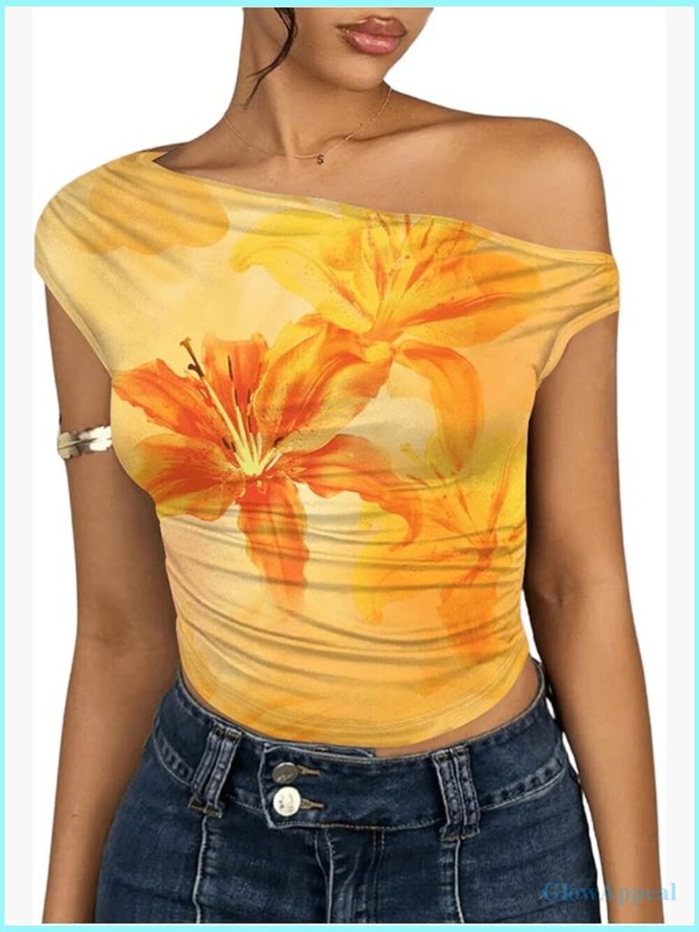 Asymmetrical Neck Crop Top Y2K Floral One Shoulder